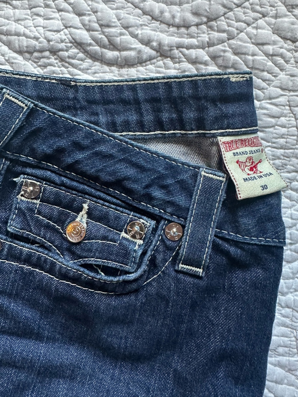 True Religion Women’s Dark Blue Rhinestone Bootcut Jeans - Picture 4 of 5